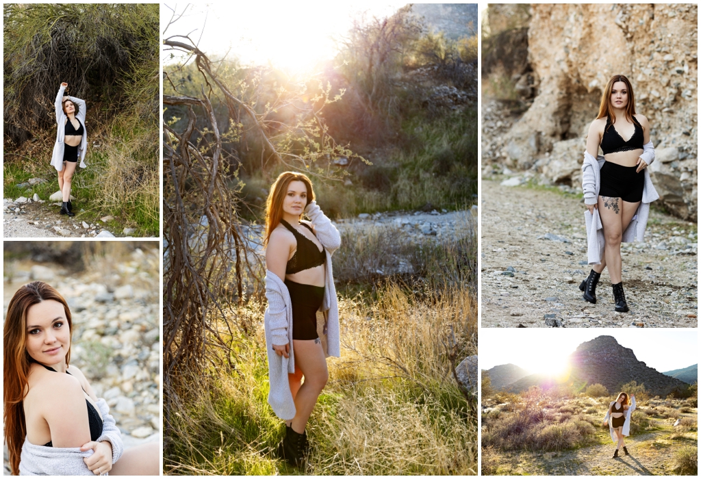 Outdoor desert boudoir session of new mom