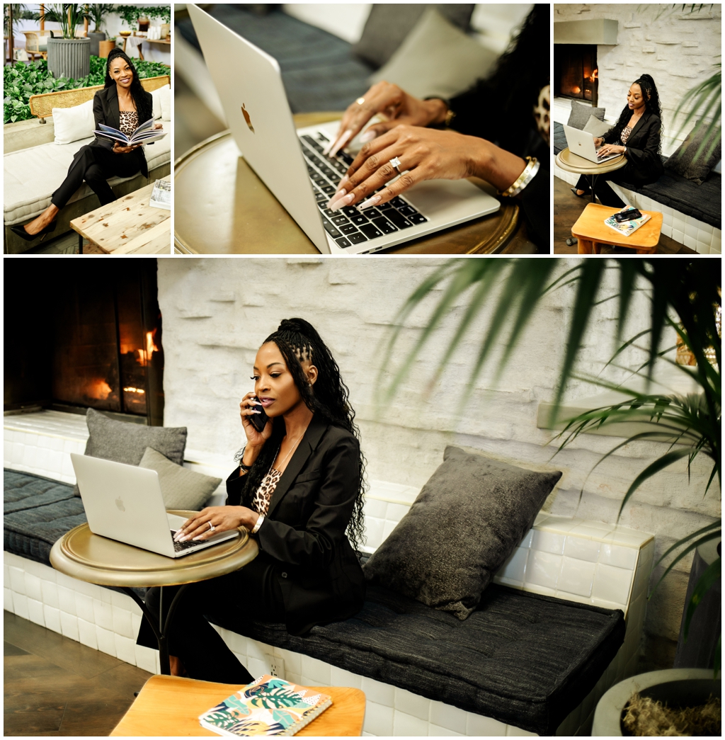 Women Entrepreneur working in Scottsdale hotel lobby