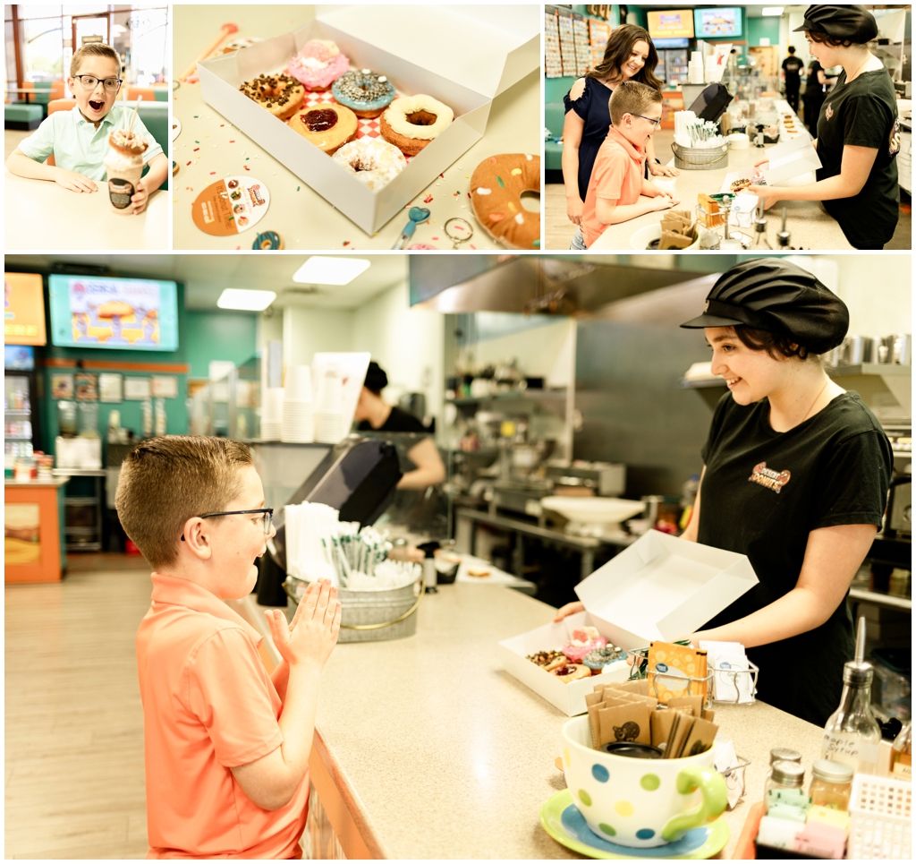 Mother and son enjoying a day at a donut shop in Phoenix Arizona