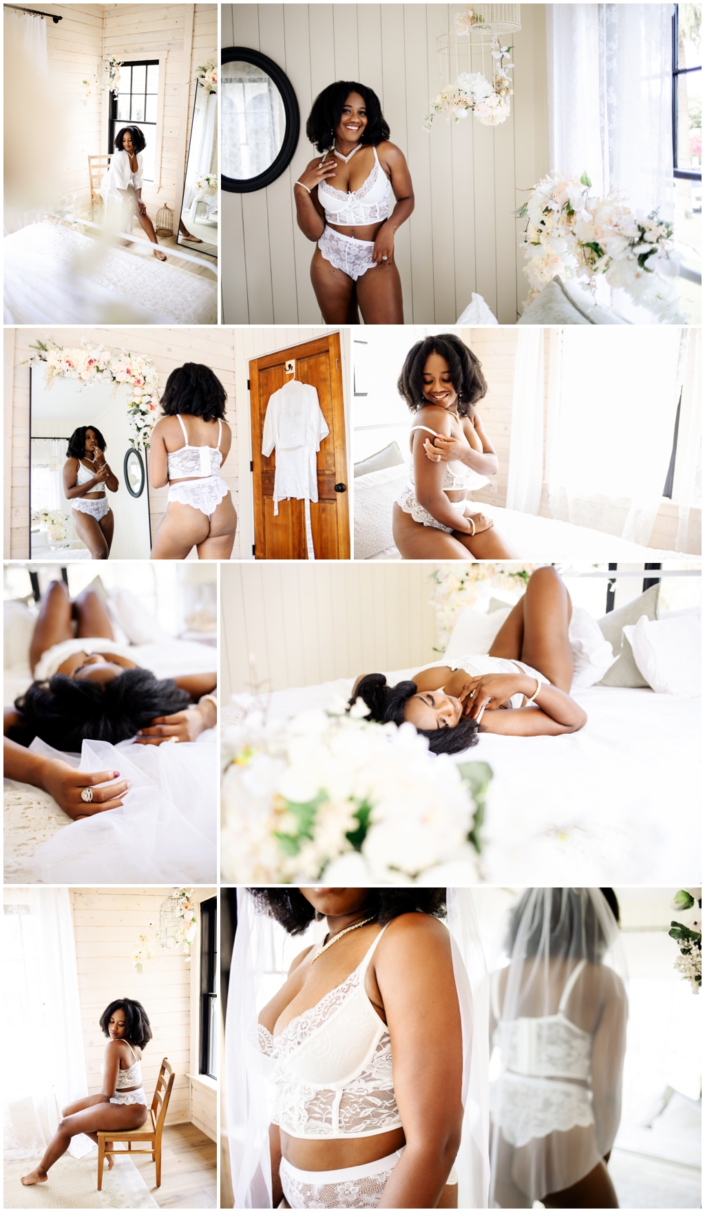 Elegant bridal boudoir photoshoot featuring bride in lace lingerie